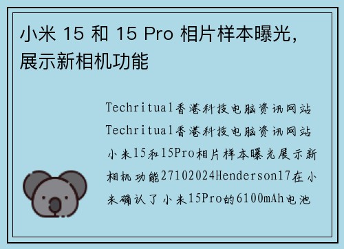 小米 15 和 15 Pro 相片样本曝光，展示新相机功能